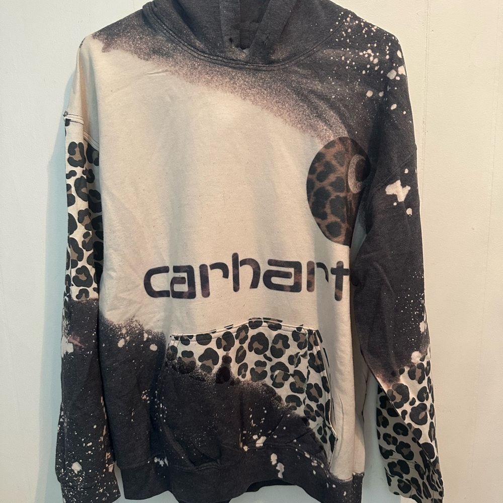Gildan Black and Cream Hoodie with Leopard Accents
